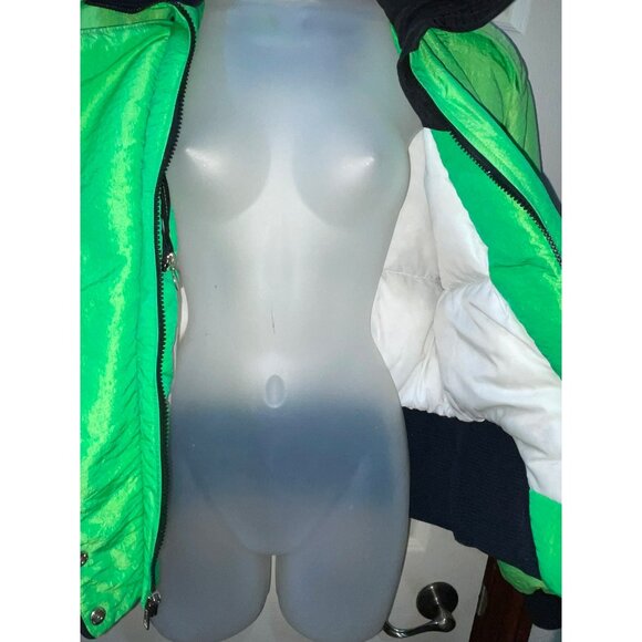 Vintage Nils Neon Green Womens Ski Jacket Size 10 Warm Retro Style With Zipper P - Picture 5 of 10